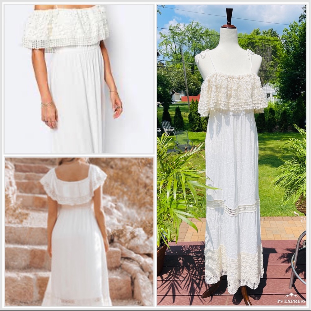 Millie Macintosh Cream Lace Long Maxi Dress Sz M
